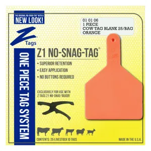 Z Tags 1 piece cow blank (Orange) 25 pack