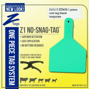 Z Tags 1 piece cow blank (Turquoise) 25 pack