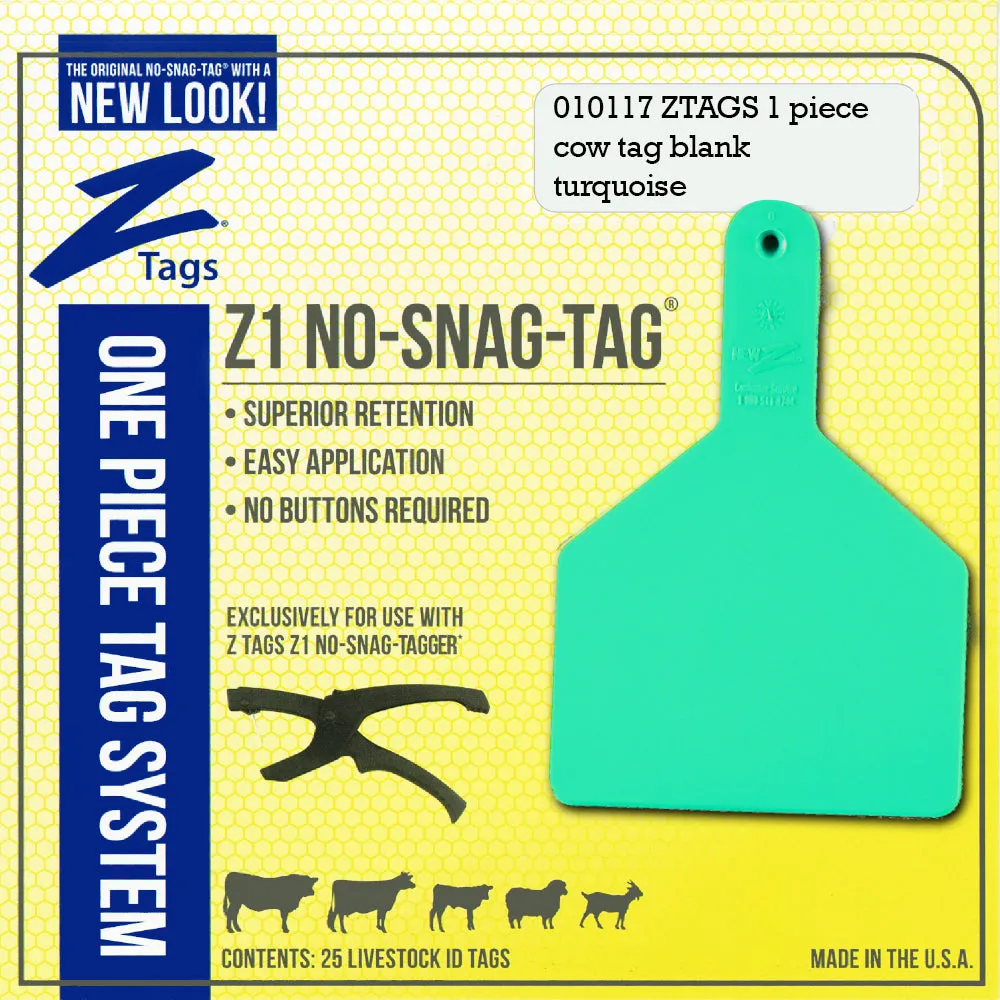 Z Tags 1 piece cow blank (Turquoise) 25 pack