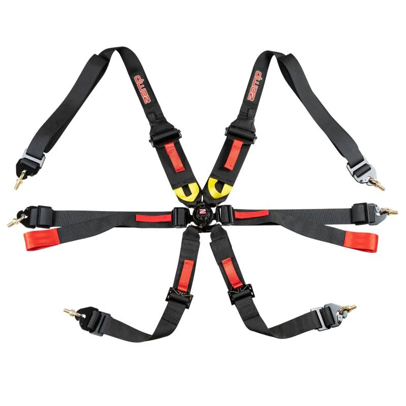 Zamp 6-Point Camlock Harness - Individual HANS/HNR Ready Harness / 2" Lap - Pull Down Adjust - Bolt-In/Wrap Around - FIA 8853-2016 - Black